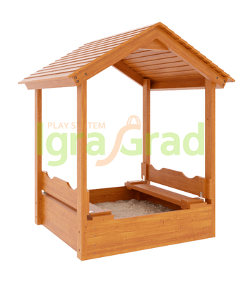 картинка Детская деревянная песочница с крышей от магазина БэбиСпорт