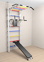 Шведская стенка Sv Sport враспор (Турник рукоход/Брусья/Скамья) (высота 275-295 см) В724 ( Разноцветные перекладины)
