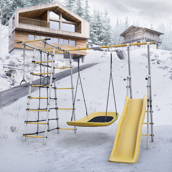 картинка Детский спортивный комплекс для дачи ROMANA Богатырь (желтый/серый) от магазина Лазалка