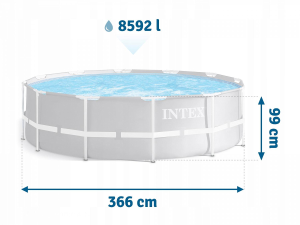 картинка Каркасный бассейн Prism Frame 366х99см, фильтр-насос 2006 л/ч, лестница, 8592л, 41кг, Intex, 26716 от магазина Лазалка