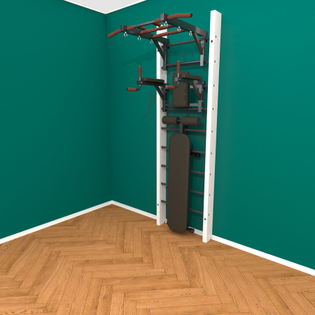 картинка Брашированная шведская стенка "Кастерли" Белый ТБC (Черные ступени) от магазина Лазалка