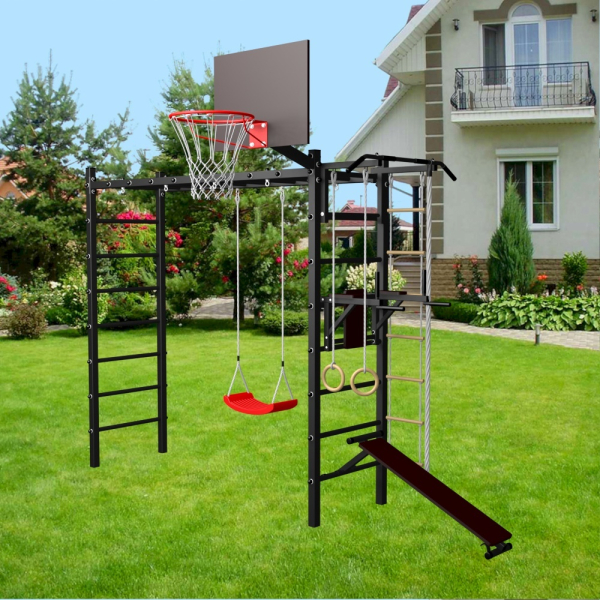 картинка Уличная шведская стенка Sv Sport рукоход У518 (Турник/Брусья/Скамья/"Лодочка"/Канат/кольца/лестница) от магазина Лазалка