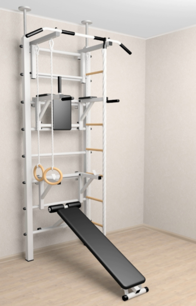 Шведская стенка Sv Sport враспор (Турник стандарт/Брусья/Стойка/Скамья/Канат/Кольца/Лестница) (258-275см) 708 